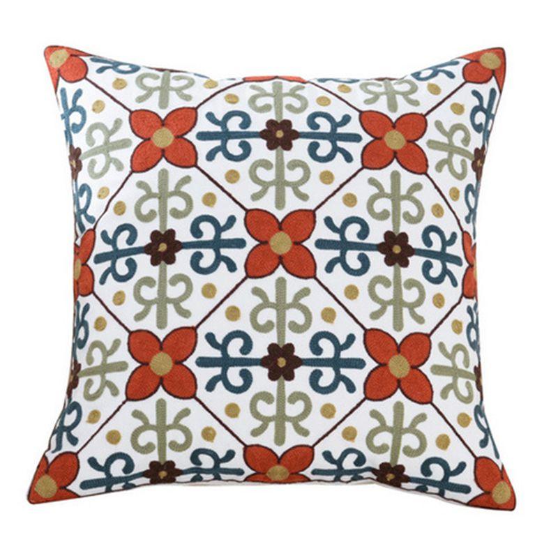 100% Cotton Embroidery Flower Pattern Pillow Cover Home Decoration Sofa Cushion Cover Housewarming Gift Pillow Case Decorative Embroidered Pillow Cover Handmade Cotton Cover For Throw Pillows Beautiful Modern Floral Patterns 45x45cm