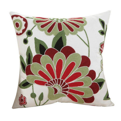 100% Cotton Embroidery Flower Pattern Pillow Cover Home Decoration Sofa Cushion Cover Housewarming Gift Pillow Case Decorative Embroidered Pillow Cover Handmade Cotton Cover For Throw Pillows Beautiful Modern Floral Patterns 45x45cm