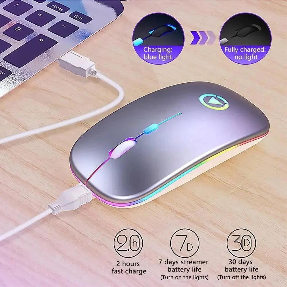 Retro Wireless Mouse RGB Rechargeable Mouse Wireless Computer Mute Mouse Portable Mobile Optical Office Mouse with USB LED Backlit Gaming Office Mouse Laptop