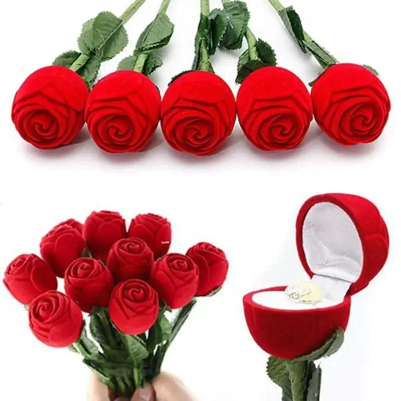 Romantic Red Rose Love Heart Wedding Ring Box Elegant Cases Earring Necklace Jewelry Gift Box Case