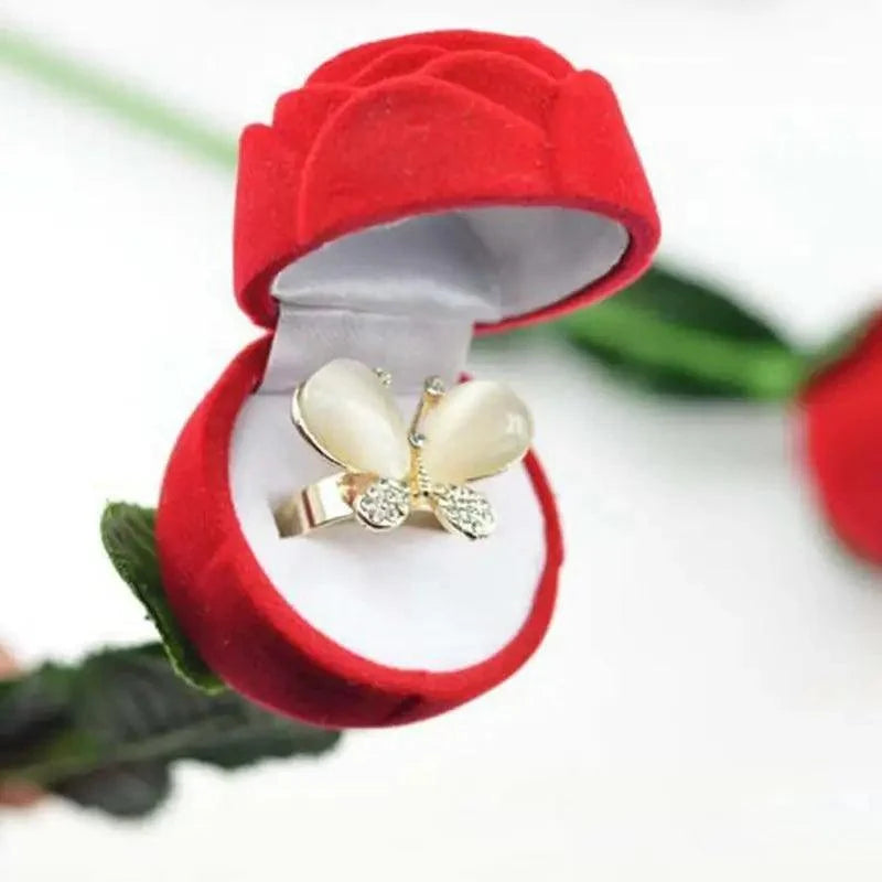 Romantic Red Rose Love Heart Wedding Ring Box Elegant Cases Earring Necklace Jewelry Gift Box Case