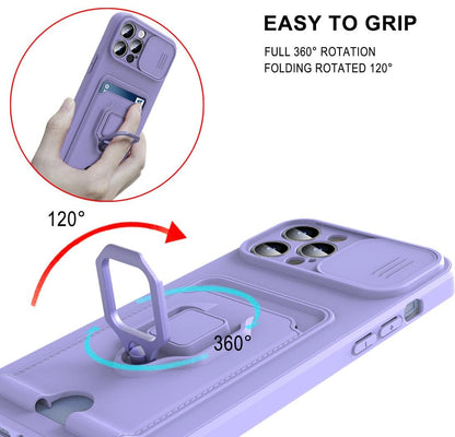Rotatable Ring Holder Camera Protect Phone Case For iPhone 14 13 12 11 Pro Max Cover Protective Camera Slide Case With 360 Degree Adjustable Rotating Ring Silicone Case For Iphone