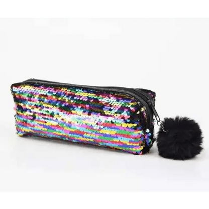 Shiny Reversible Girls Pencil Case Glitter Design Double Color Zipper Make Up Bag Stationery Case For Students