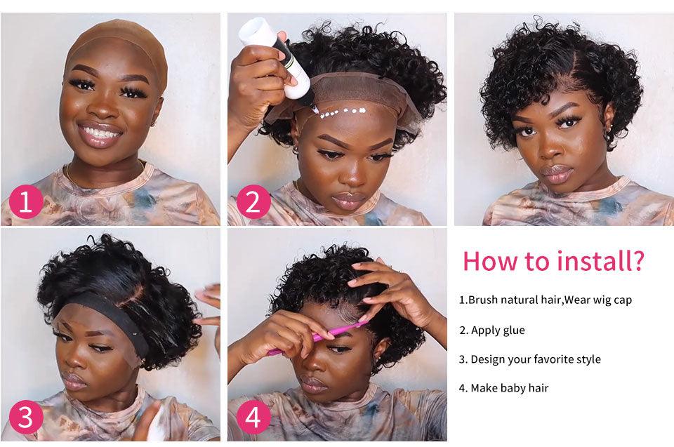 Short Curly Human Hair Wigs Pixie Cut Wigs Lace Front Wigs for Women Remy Hair Wig for Women Pre Plucked with Baby Hair Wigs For Black Women Gifts for Girlfriends