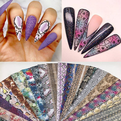 Snakeskin Nail Foils for Nails Transfer Paper Sticker Sexy Sliders Adhesive Paper Wraps Snake Nail Art Decorations Women Nail Decorations Accessories Metal Curve Stripe Lines Design Letter Nail Sticker Adhesive Decoration
