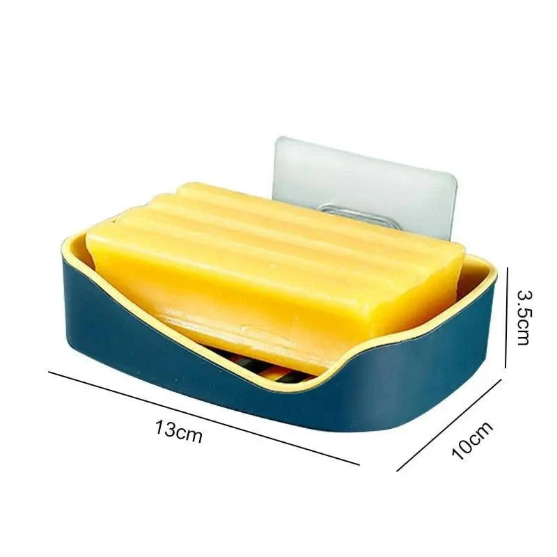 Soap Rack No Drilling Wall Mounted Double Layer Soap Holder Soap Sponge Dish Bathroom Accessories Soap Dishes Self Adhesive Soap Dish Bar Soap Holder Soap Dishes Tray Saver Case Box for Shower Bathroom Kitchen Dish Drainer Drying Rack