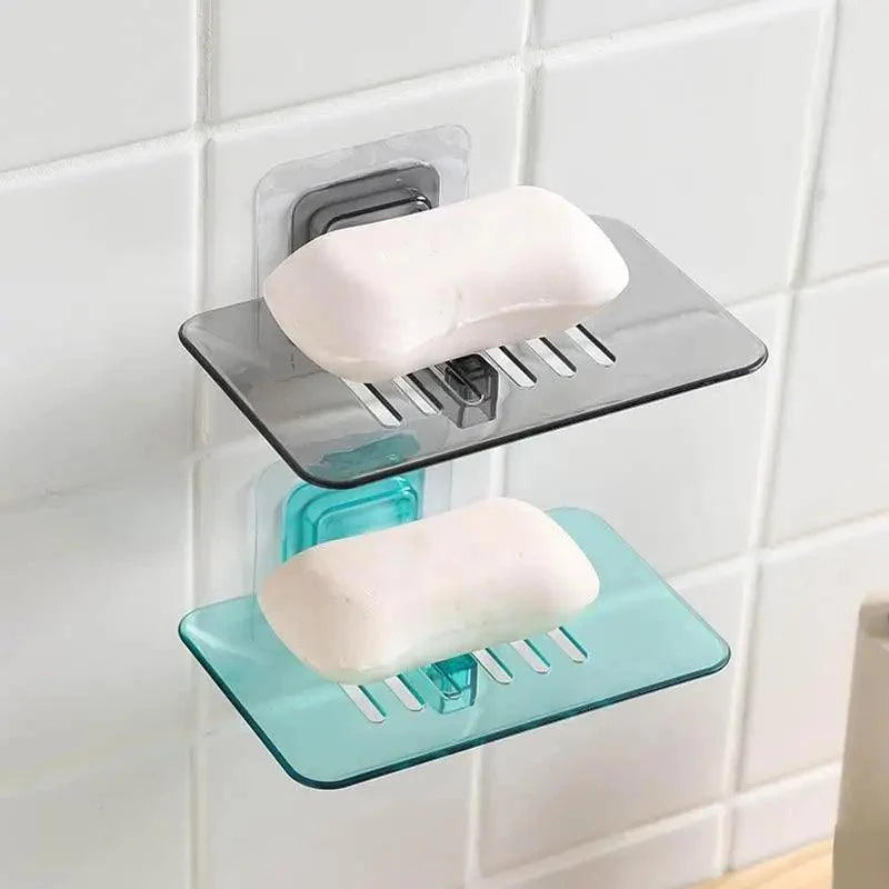 Soap Rack No Drilling Wall Mounted Double Layer Soap Holder Soap Sponge Dish Bathroom Accessories Soap Dishes Self Adhesive Soap Dish Bar Soap Holder Soap Dishes Tray Saver Case Box for Shower Bathroom Kitchen Dish Drainer Drying Rack