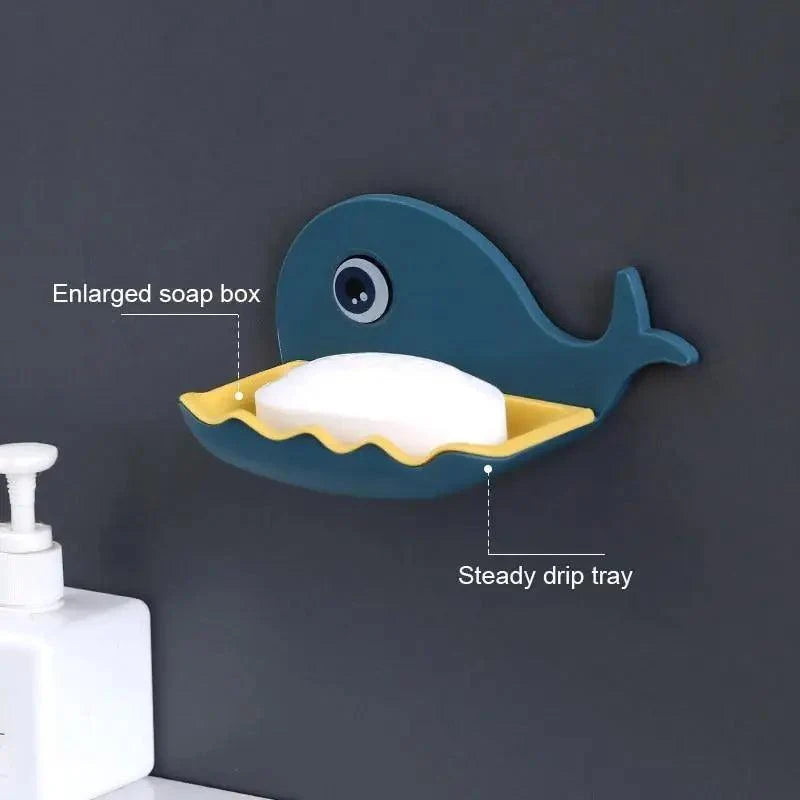 Soap Rack No Drilling Wall Mounted Drain Non Perforated Double Layer Holder Sponge Dish Accessories Magic Soap Dishes Bathroom Cute Soap Dish for Kids Plastic Self Draining Soap Holder for Shower Wall Cartoon Hanging Bathroom Soap Tray with Suction Cup