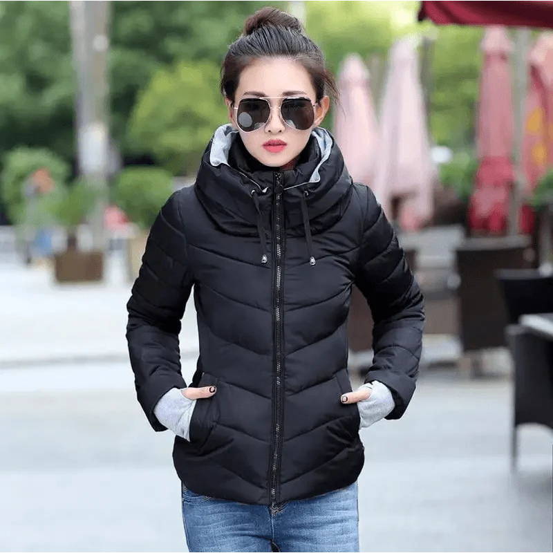 Soft And Comfortable Winter Jacket For Women Short Women's Thicken Outerwear In solid hooded Coats Zipper For Female Slim Cotton padded basic tops