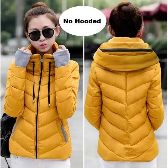 Soft And Comfortable Winter Jacket For Women Short Women's Thicken Outerwear In solid hooded Coats Zipper For Female Slim Cotton padded basic tops
