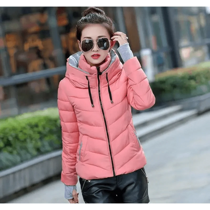 Soft And Comfortable Winter Jacket For Women Short Women's Thicken Outerwear In solid hooded Coats Zipper For Female Slim Cotton padded basic tops