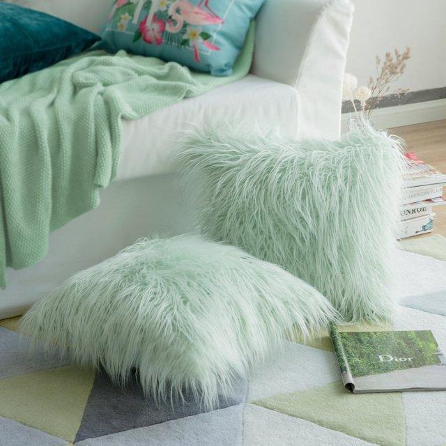 Soft Fur Polyester Cotton Pillow Covers Cushion Covers Luxury Soft Decorative Pillow Covers Home Decor Pillow Covers Living Room Bedroom Decorative Pillowcase Shaggy Fluffy Cover 45x45CM