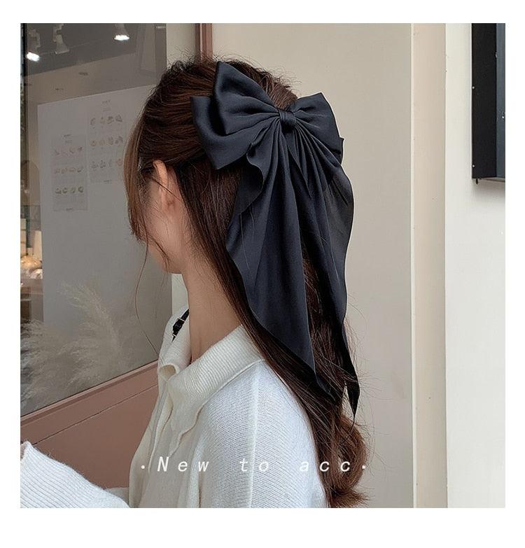 Solid Color Big Large Satin Bow Hairpins Barrettes For Women Girl Wedding Long Ribbon Hair Clip Fashion Hairgrips Accessories For Party