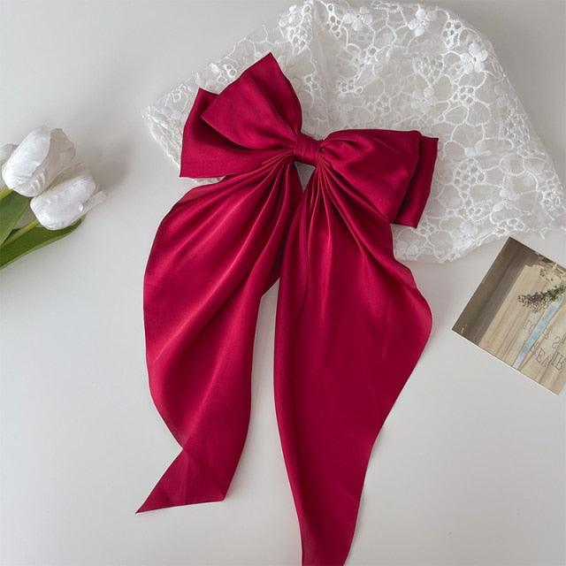 Solid Color Big Large Satin Bow Hairpins Barrettes For Women Girl Wedding Long Ribbon Hair Clip Fashion Hairgrips Accessories For Party