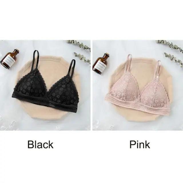 Stunning Hot Look Women's Lace Bra No Steel Ring Beauty Back comfor Wrapped Chest Comfortable Daisy Brassiere Stretch Triangle Cup Padded Underwear 1/2Pcs