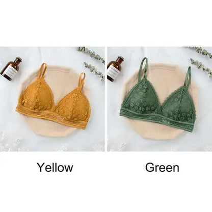 Stunning Hot Look Women's Lace Bra No Steel Ring Beauty Back comfor Wrapped Chest Comfortable Daisy Brassiere Stretch Triangle Cup Padded Underwear 1/2Pcs