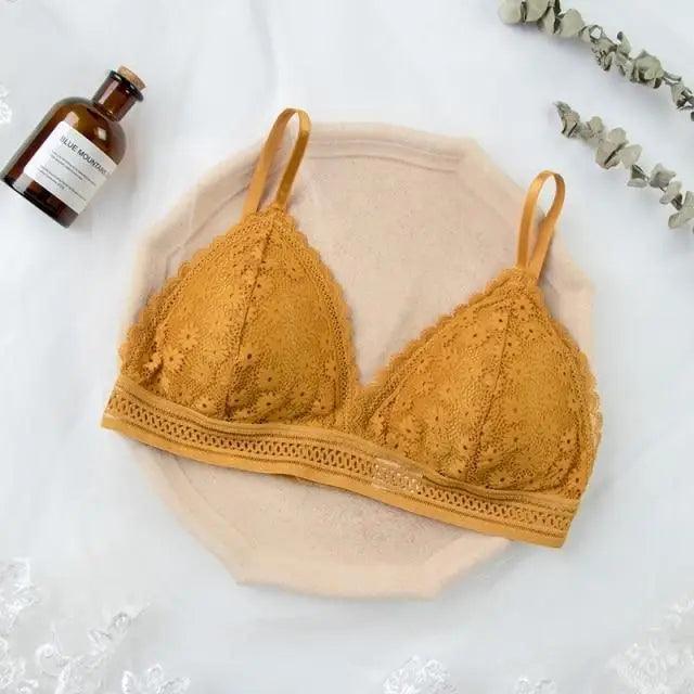 Stunning Hot Look Women's Lace Bra No Steel Ring Beauty Back comfor Wrapped Chest Comfortable Daisy Brassiere Stretch Triangle Cup Padded Underwear 1/2Pcs