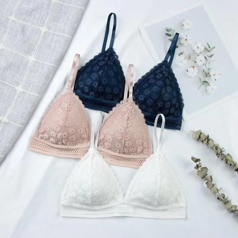 Stunning Hot Look Women's Lace Bra No Steel Ring Beauty Back comfor Wrapped Chest Comfortable Daisy Brassiere Stretch Triangle Cup Padded Underwear 1/2Pcs