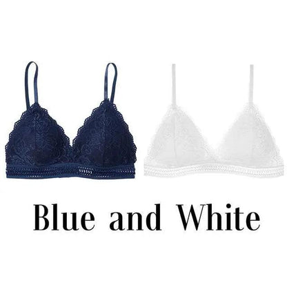 Stunning Women's French Style Lace Bra Girls Triangle Cup Lingerie With Deep V Wireless Underwear Soft Thin Seamless Bra
