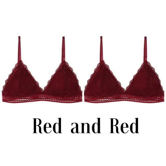 Stunning Women's French Style Lace Bra Girls Triangle Cup Lingerie With Deep V Wireless Underwear Soft Thin Seamless Bra