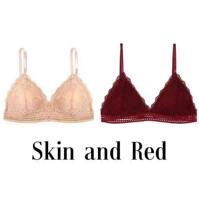 Stunning Women's French Style Lace Bra Girls Triangle Cup Lingerie With Deep V Wireless Underwear Soft Thin Seamless Bra