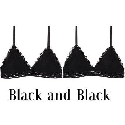 Stunning Women's French Style Lace Bra Girls Triangle Cup Lingerie With Deep V Wireless Underwear Soft Thin Seamless Bra