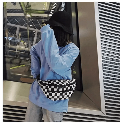 Stylish And Fashionable Fanny Bag For Women Rave Festival Bum Travel Waist Pack Black And White Checkered