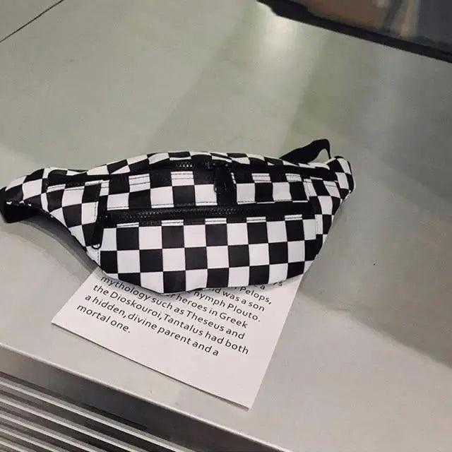 Stylish And Fashionable Fanny Bag For Women Rave Festival Bum Travel Waist Pack Black And White Checkered