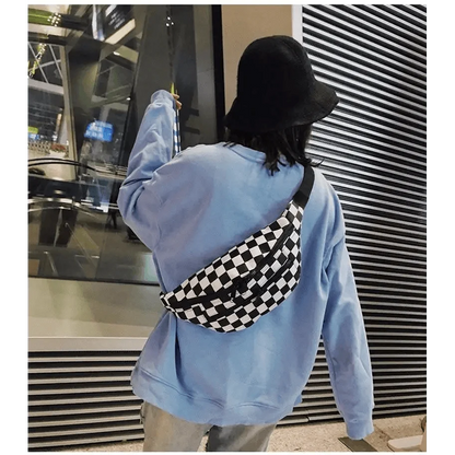 Stylish And Fashionable Fanny Bag For Women Rave Festival Bum Travel Waist Pack Black And White Checkered