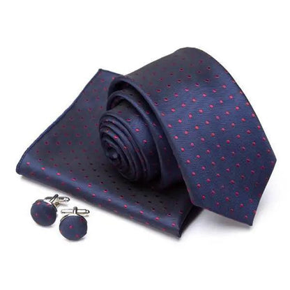 Stylish Silk Necktie With Pocket Square And Matching Cufflinks Set For Men Retro Formal Wear Necktie Set For Men