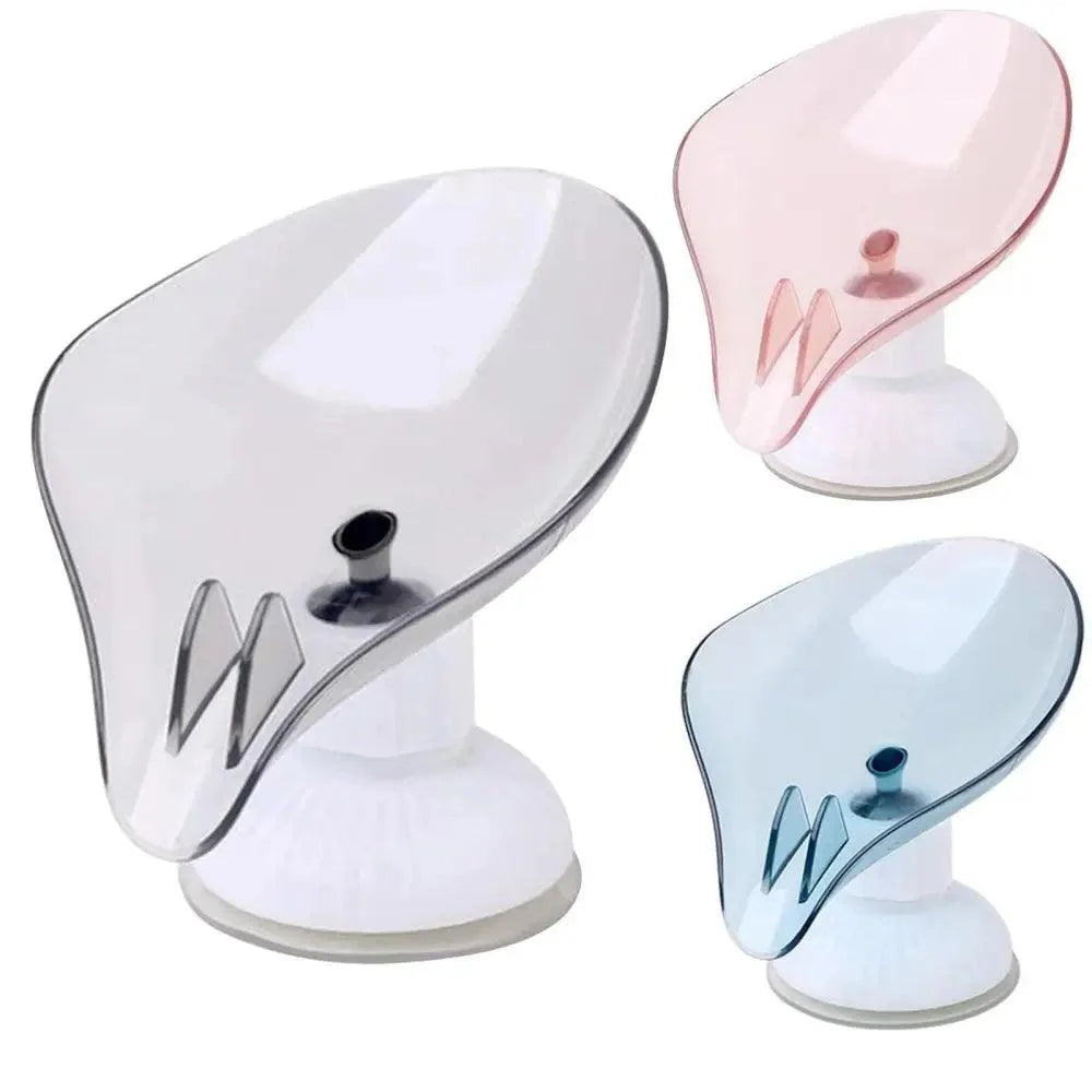 Suction Cup Soap Dish Holder Leaf-Shape Self-Draining Soap Saver Box Not Punched for Shower Bathroom Kitchen Soap Dishes Sponge Container with Suction Cup Leaf Shape Self Draining for Bathroom Kitchen Sink