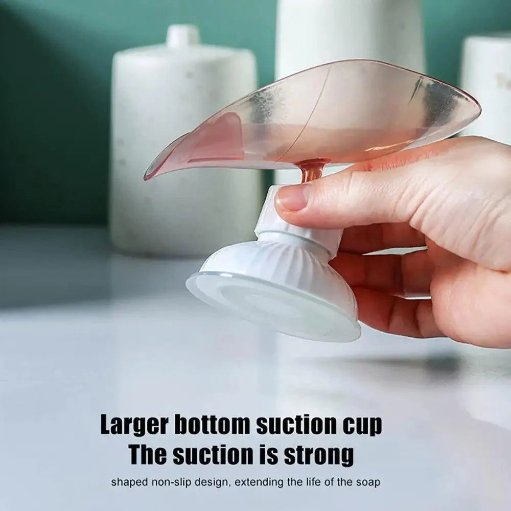 Suction Cup Soap Dish Holder Leaf-Shape Self-Draining Soap Saver Box Not Punched for Shower Bathroom Kitchen Soap Dishes Sponge Container with Suction Cup Leaf Shape Self Draining for Bathroom Kitchen Sink