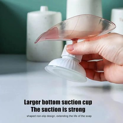 Suction Cup Soap Dish Holder Leaf-Shape Self-Draining Soap Saver Box Not Punched for Shower Bathroom Kitchen Soap Dishes Sponge Container with Suction Cup Leaf Shape Self Draining for Bathroom Kitchen Sink