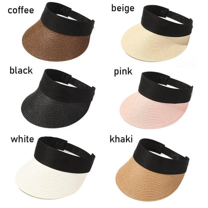 Summer Adjustable Empty Top Hat Portable Foldable Women's Beach Hat Wide Brim Women Sun Hat Fashion Casual Comfortable Cap Visors For Outdoor Activities