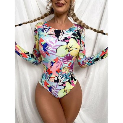 Surfing Swimsuit For Women Bikini Long Sleeve Swimwear Tiger Print Push Up Summer Bath Suit Two Piece Surfing Rash Guard Bikini Long Sleeve Swimsuit Set