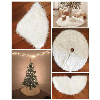 White Christmas Tree Skirt Plush Faux Fur Xmas Tree Carpet Merry Christmas Tree Decorations Ornament New Year Home Decor