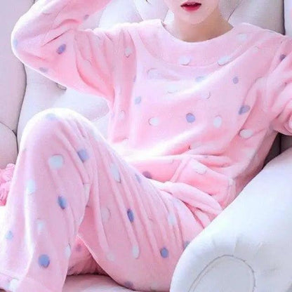 Trendy Pajama Women Thick Flannel Warm Female Winter Pajama Set Long Sleeve Full Trousers Two Piece Pajamas  Cartoon Pajamas Women Pajamas Set Sleepwear Autumn Plus Size Top Long Pant Sleepwear Girls Pajamas