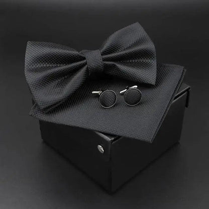 Trendy Tiny Dots Print Bowtie With Pocket Square And Cufflinks Set For Men Retro  Butterfly Party Wedding Bowties Without Box Stylish Ties Gift