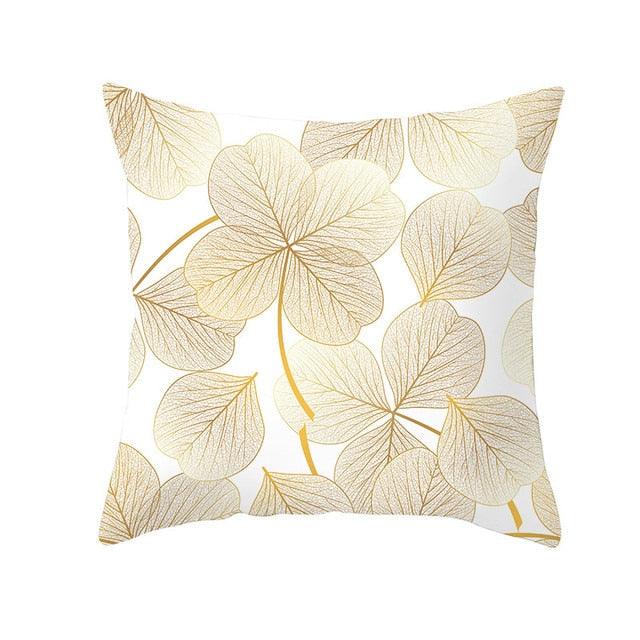 Tropical Leaf Flower Green Yellow Pillowcase Decorative Throw Pillow Case Cushion Cover Gold Stamping Leaves Polyester Cushion Cover Throw Pillow Decorative Cushions Home Decor Pillow Covers