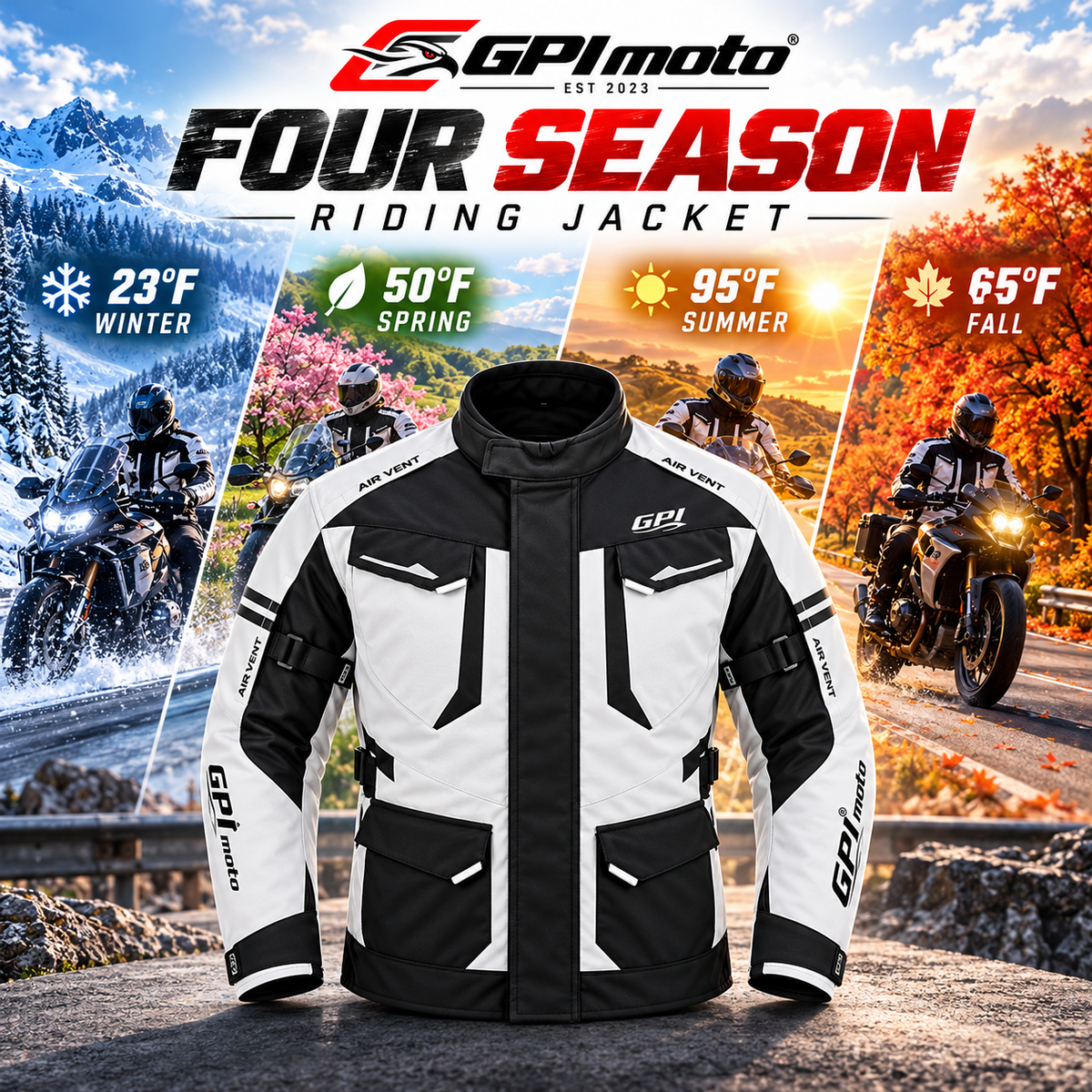 Men’s All-Season 7 Pockets Waterproof High Premium Quality Motorcycle Jacket – Beach/Black