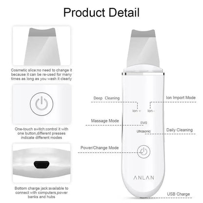 Ultrasonic Derma Skin Scrubber Pen for Face Cleansing Dead Skin Cleaner - Skin Care Tools Beauty Modern Tool