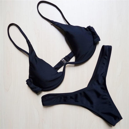 Underwired Bikini Female Swimsuit Women Swimwear Two-Piece V Shape Wire Bikini Set Bather Bathing Suit Women Micro Bikini Set Shiny Metallic 2 Piece Swimsuit Push Up Underwire Swimwear Bathing Suit