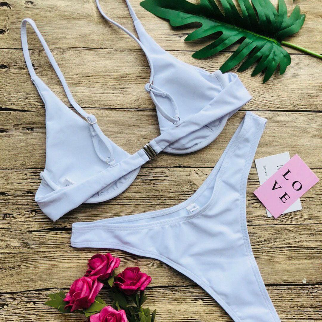 Underwired Bikini Female Swimsuit Women Swimwear Two-Piece V Shape Wire Bikini Set Bather Bathing Suit Women Micro Bikini Set Shiny Metallic 2 Piece Swimsuit Push Up Underwire Swimwear Bathing Suit