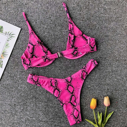 Underwired Bikini Female Swimsuit Women Swimwear Two-Piece V Shape Wire Bikini Set Bather Bathing Suit Women Micro Bikini Set Shiny Metallic 2 Piece Swimsuit Push Up Underwire Swimwear Bathing Suit