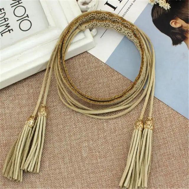 Unique Classic PU Leather Tie Strap Waist Belt For Women Modern Rope Style Design Ladies Waistbands