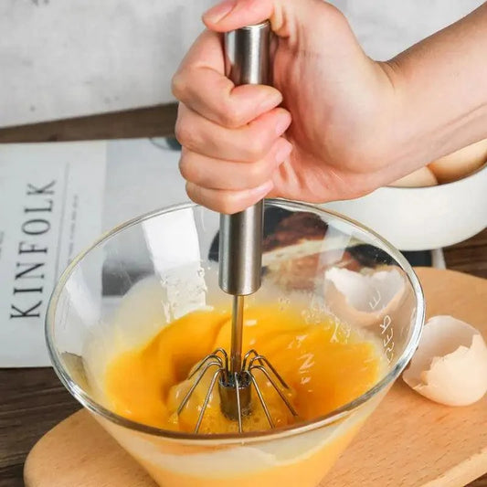 Unique Design Semi-automatic Egg Beater 304 Stainless Steel Egg Whisk Manual Hand Mixer Self Turning Egg Stirrer Kitchen Accessories Egg Tools