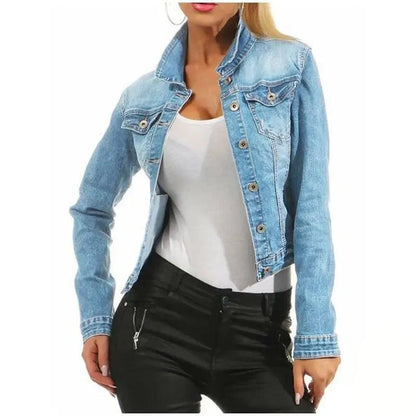 Unique Design Women's Denim Cropped Jacket Female Pockets Hole Short Jean Jackets Ladies Fashionable Button Casual Solid Coats