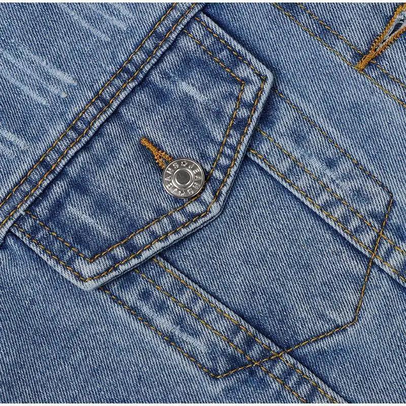 Unique Design Women's Denim Cropped Jacket Female Pockets Hole Short Jean Jackets Ladies Fashionable Button Casual Solid Coats