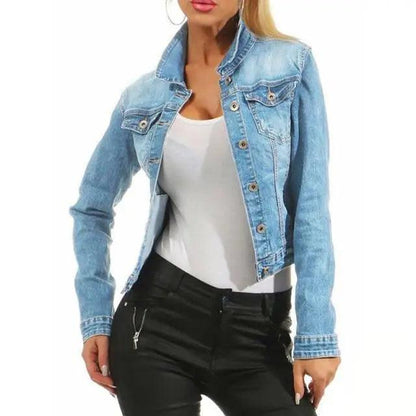 Unique Design Women's Denim Cropped Jacket Female Pockets Hole Short Jean Jackets Ladies Fashionable Button Casual Solid Coats