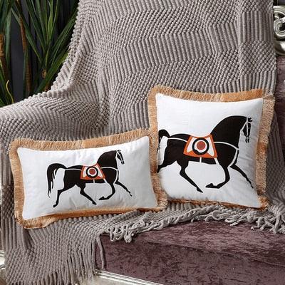 Unique Designed European American Luxury Printed Polyester Cushion Cover Horse printed Lumbar Cover Tassel Edge Modern Throw Pillow Covers Square Decorative Set Cushion Covers For Home Bed Couch Sofa Bench